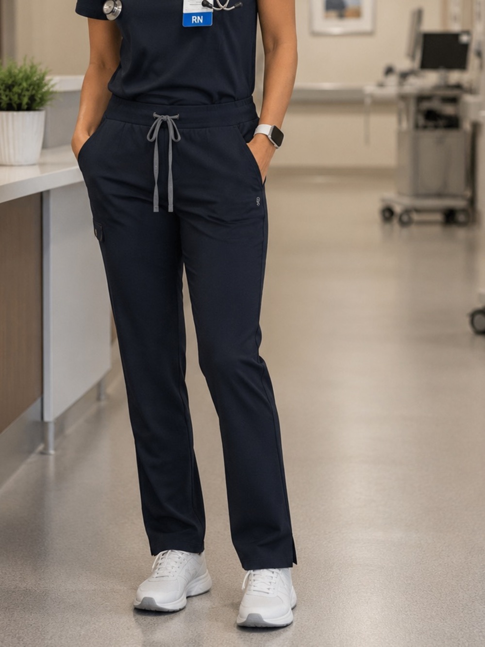 Figs Navy Drawcord High Waisted Wide Pietra Leg Tall Scrub Pants